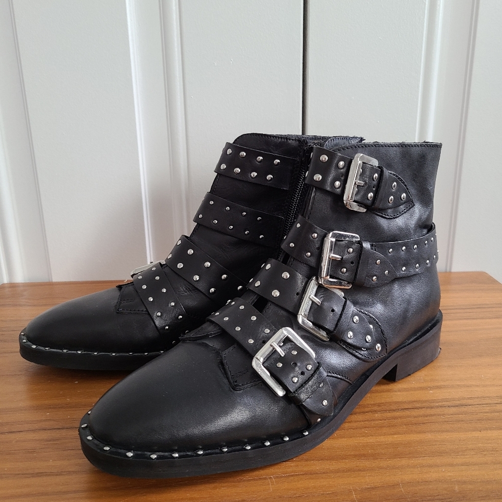 Topshop Leather Biker Boots With Studs Size 39 EU